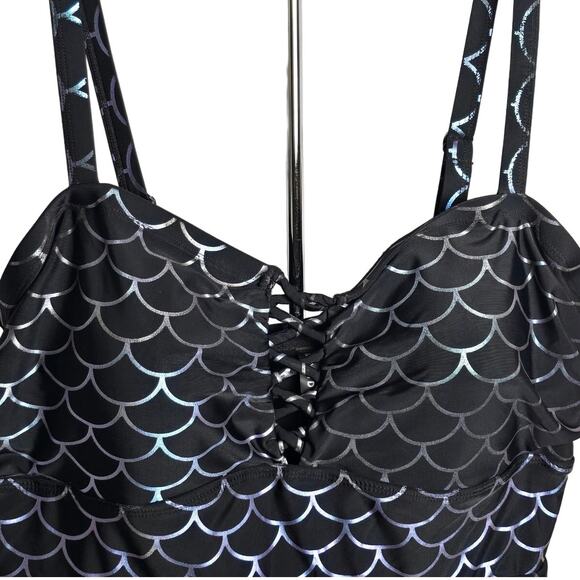Torrid Scoop Neck Long Swim Dress Mermaid Size 2 Metallic Shimmer. - Picture 2 of 8
